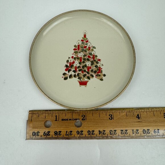 Vtg Single Round Coaster Holiday Christmas Gold Metallic‎ Tree w Candles Plastic - Picture 3 of 11